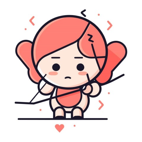 Cute little cupid with bow and arrow. Vector illustration.