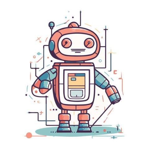 Funny robot. Vector illustration. Cute cartoon robot character.