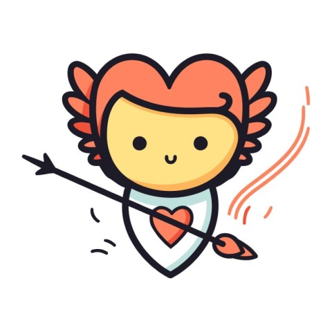 Cute cartoon cupid with bow and arrow. Vector illustration.