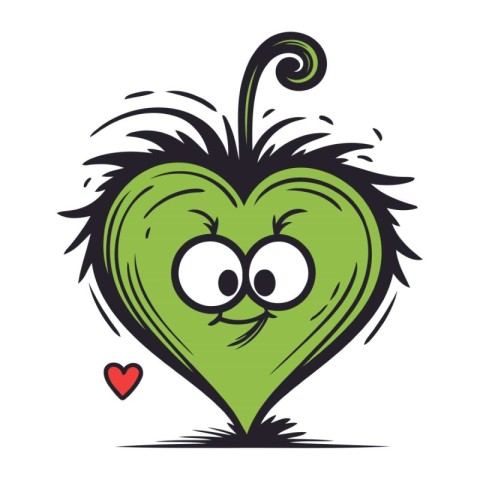 Funny green heart with a heart on a white background. Vector ill