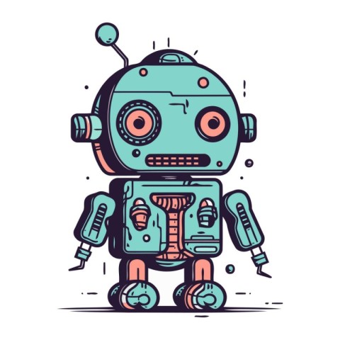 Cute retro robot. Vector illustration. Robot in flat style.