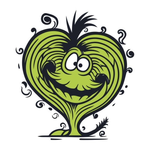 Vector illustration of a green heart with a happy face on a whit