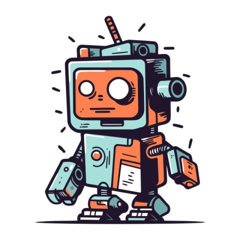 Retro robot. Vector illustration. Isolated on white background.