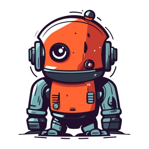 Cute cartoon robot. Vector illustration. Cute hand drawn robot.