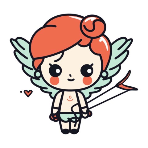 Cute little cupid with wings and bow. Vector illustration.