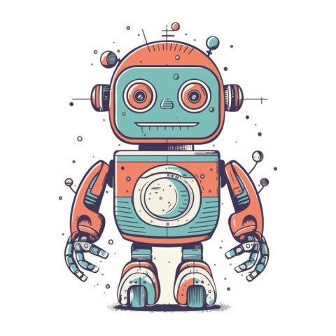 Cute retro robot. Vector illustration. Isolated on white backgro