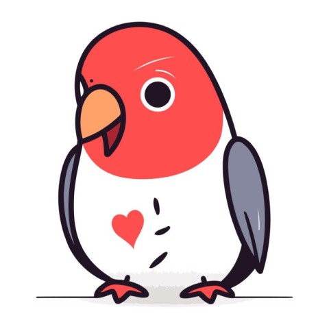 Cute parrot with heart in its beak. Vector illustration.