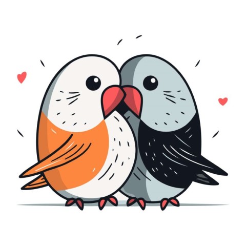 Cute couple of birds in love. Vector illustration in cartoon sty