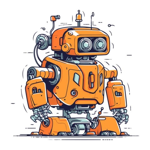 Vector illustration of an orange robot. Cute cartoon robot chara