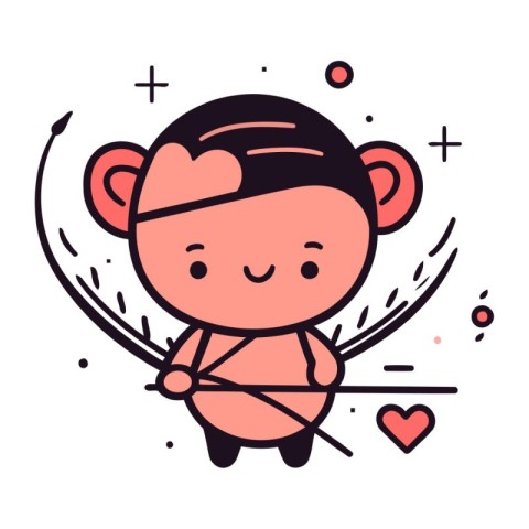 Cute cartoon monkey with bow and arrow. Vector illustration in l