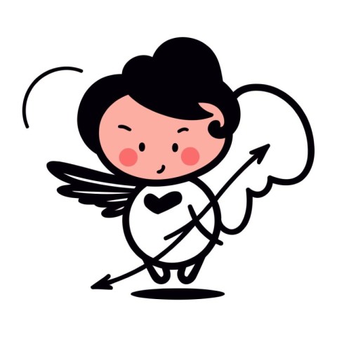 Cute little cupid with bow and arrow. Vector illustration.