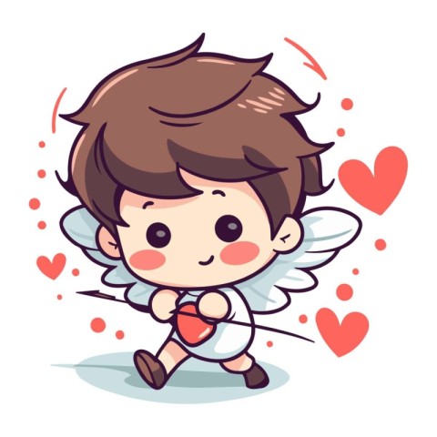 Cupid boy cartoon vector illustration. Cute cupid with heart.