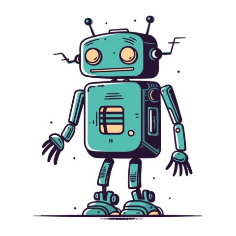 Cartoon robot. Vector illustration. Cute hand drawn robot.