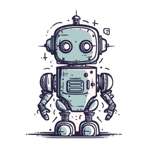 Cute cartoon robot. Vector illustration in doodle style.