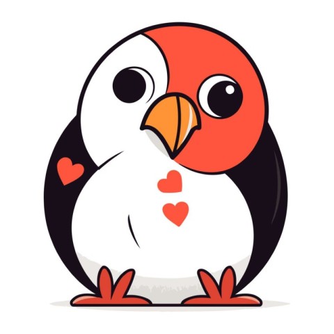 Cute penguin with heart in its beak. vector illustration