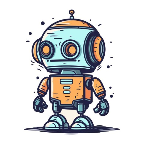 Cute cartoon robot. Hand drawn vector illustration. Doodle style