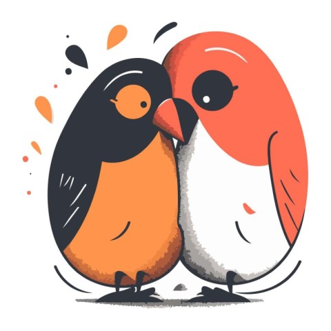 Vector illustration of two cute little bullfinches isolated on w