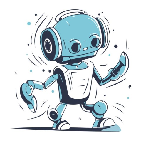 Cute cartoon robot with a knife in his hand. Vector illustration