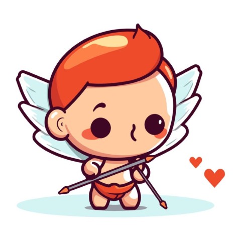 Cupid with bow and arrow. Vector illustration. Cute cartoon char