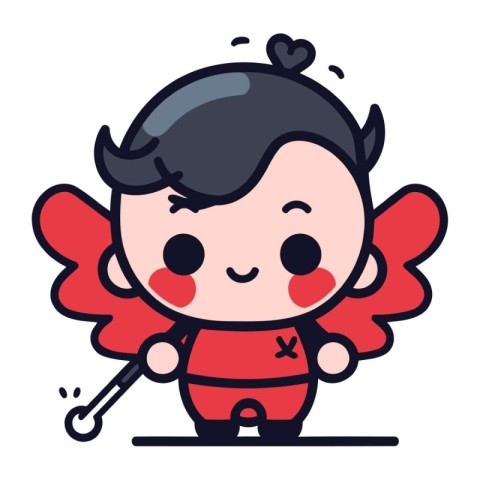 Cute cartoon cupid with a spanner. Vector illustration.