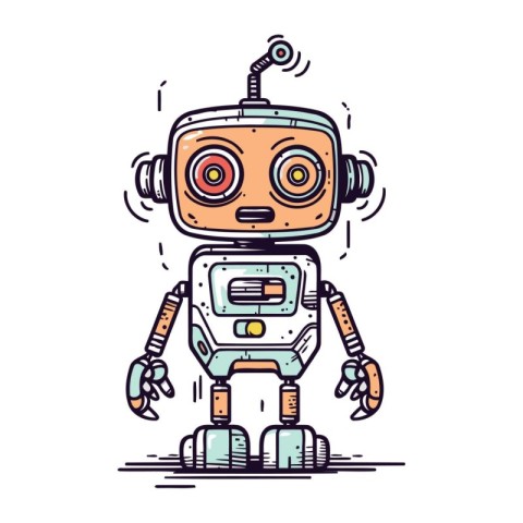 Cute cartoon robot. Vector illustration isolated on a white back