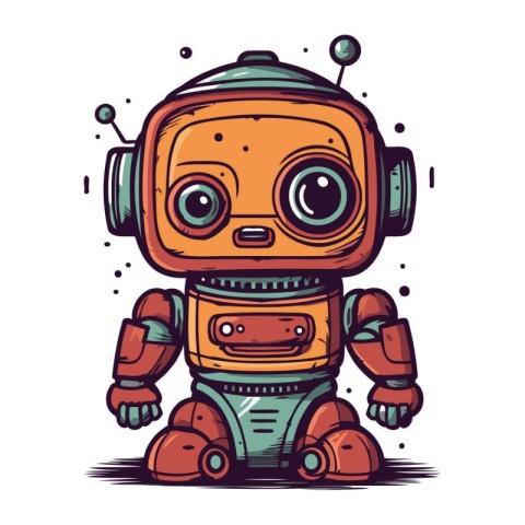 Cute robot cartoon vector illustration. Hand drawn doodle style.