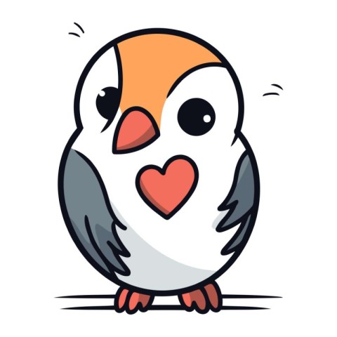 Cute little penguin with heart in its beak. Vector illustration.