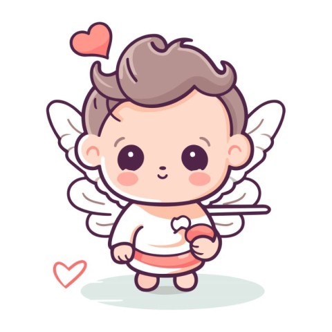 Cute little cupid with bow and arrow. Vector illustration.