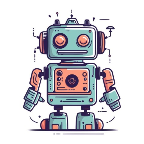 Vector illustration of cute cartoon robot. Cute robot icon. Robo