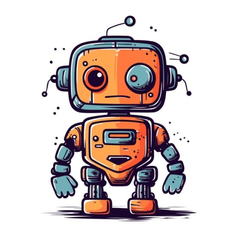 Cute robot. Vector illustration. Isolated on white background.