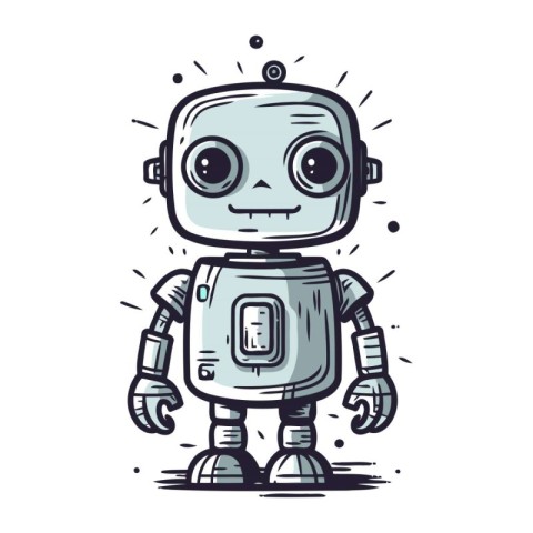 Cute cartoon robot. Vector illustration. Isolated on white backg