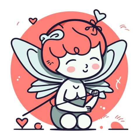 Cute little cupid with bow and arrow. vector illustration.