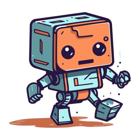 Vector illustration of cute cartoon robot running. Isolated on w