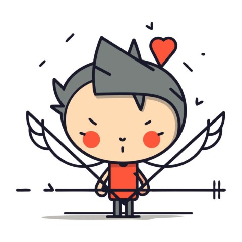 Cute cupid with wings and heart. Valentines day. Vector illustra