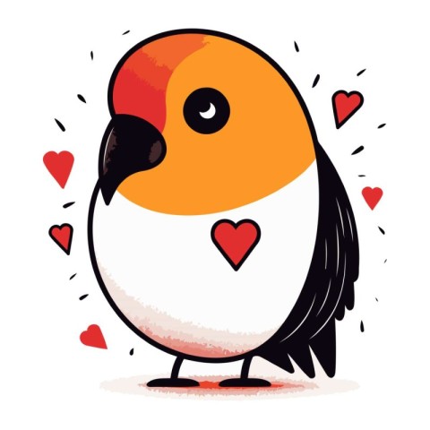 Cute cartoon penguin with hearts. Vector illustration on white b