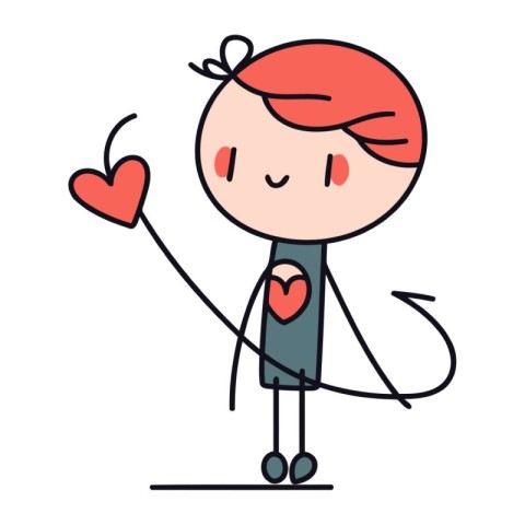 Valentines day. Cute cartoon man with heart. Vector illustration