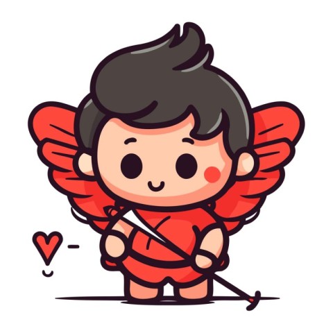 Cupid boy cartoon vector illustration. Cute cupid character in l