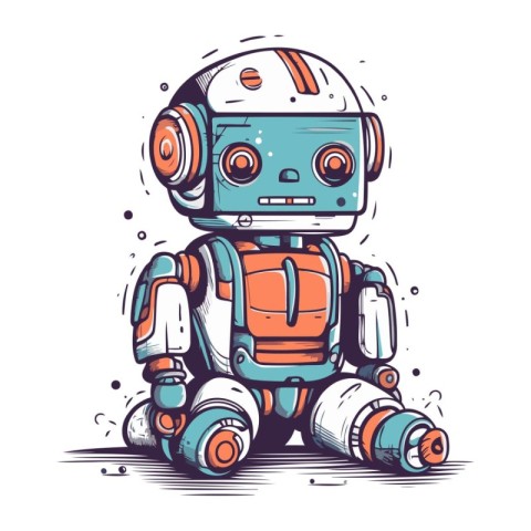 Cartoon robot. Vector hand drawn illustration of a cute robot.