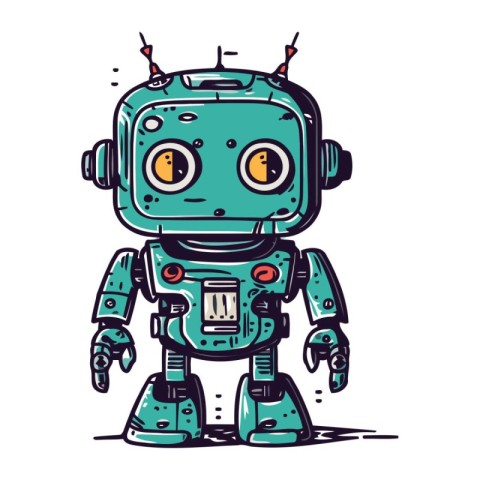 Cute cartoon robot. Vector hand drawn illustration of a robot.