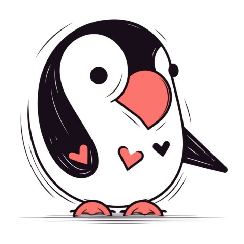 Cute penguin with a heart in its beak. vector illustration