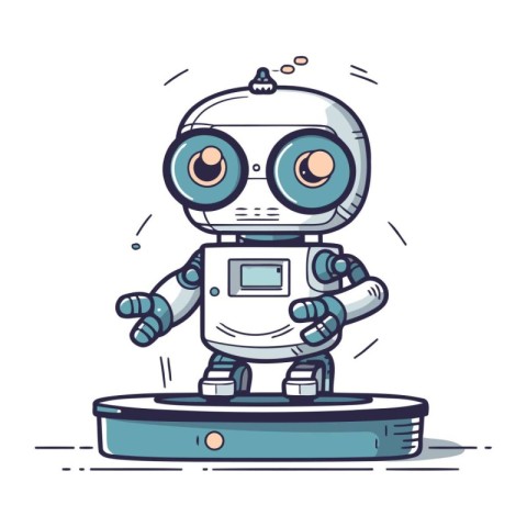 Cute cartoon robot character. Vector illustration of a funny rob