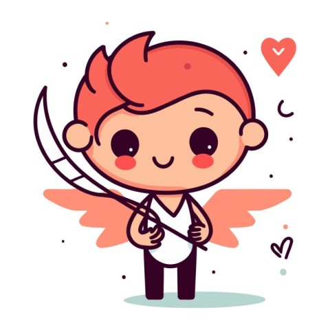 Cute cartoon boy with wings and a bow. Vector illustration.