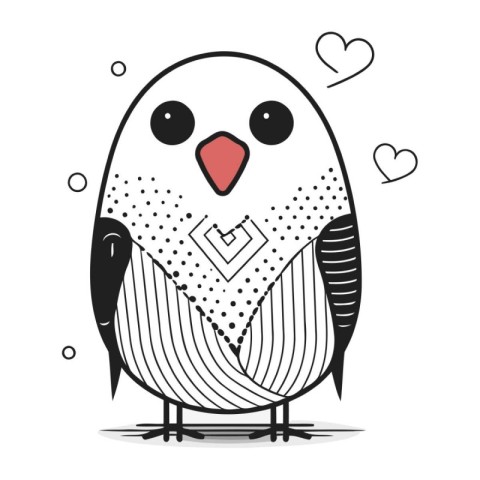 Cute cartoon bird with hearts. Vector illustration isolated on w