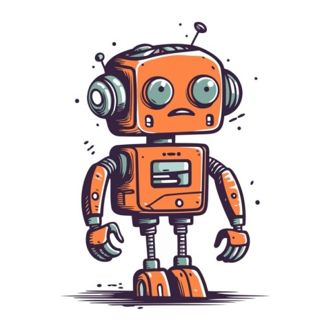 Cute cartoon robot. Vector illustration isolated on a white back