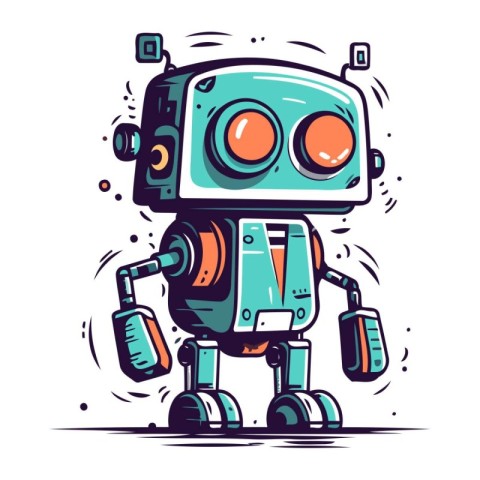 Cartoon robot with suitcase. Vector illustration of a retro robo