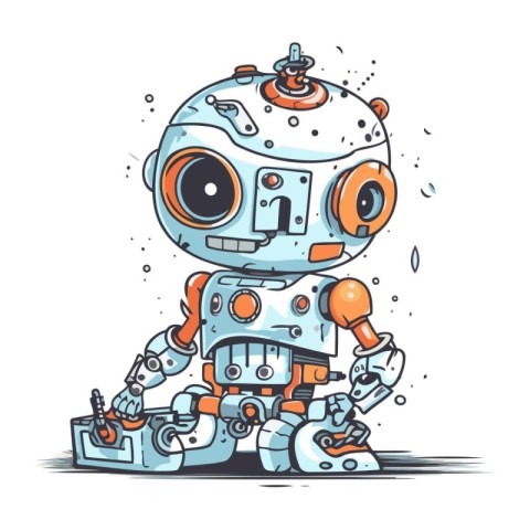 Cute cartoon robot. Vector illustration. Isolated on white backg