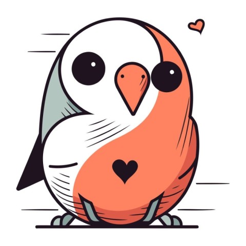 Cute cartoon penguin with a heart in its beak. Vector illustrati