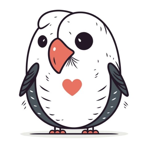 Penguin with heart in his beak. Vector illustration.