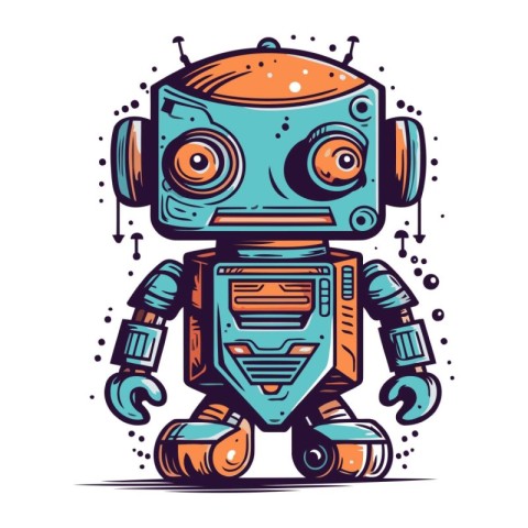 Robot with headphones. Vector illustration of a robot with headp