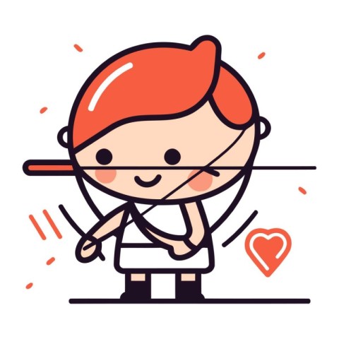 Cute cartoon boy with bow and arrow. Vector illustration in flat